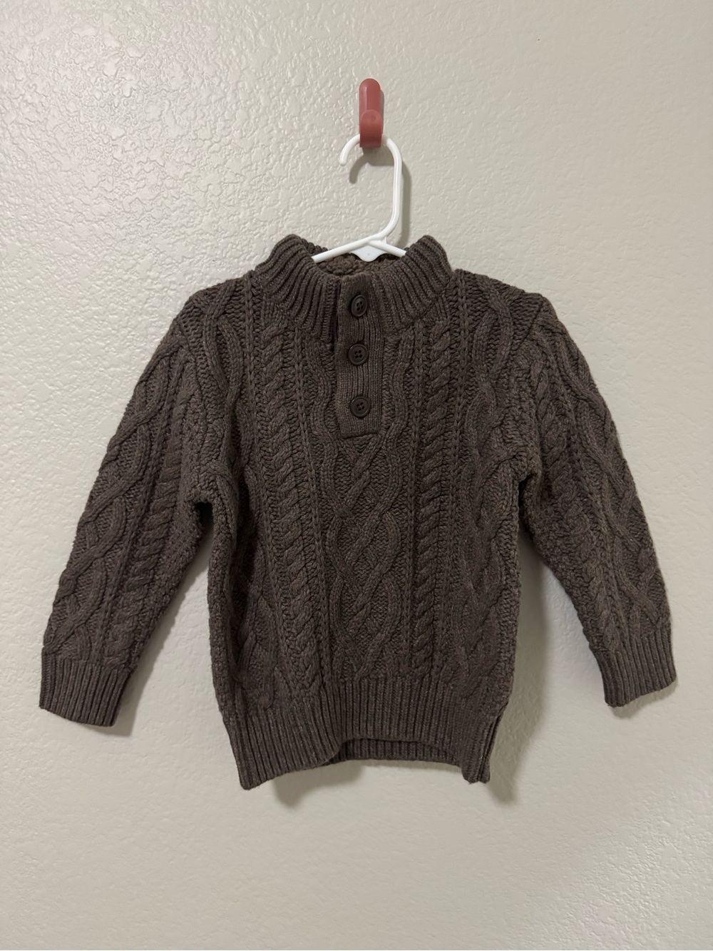 Classic Cable Knit Brown Sweater with Button Collar